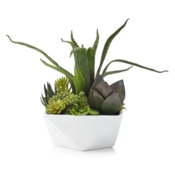 Faux Aloe And Succulent Geo Pot