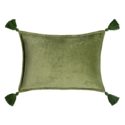 Velvet Tassle Lumbar Pillow - Olive